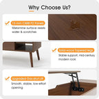 ALINE FURNITURE Walnut Brown Coffee Table Lift Top - Mid Century Modern Coffee Table with Wooden Legs, Hidden Storage Compartment & Open Shelves - 40" Wood Coffee Tables for Living Room & Small Space