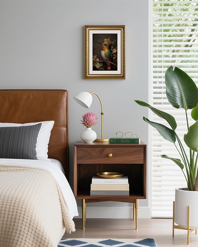 ARPEOTCY Royal Hummingbird Wall Art, Framed Jewel‑Tone Bird Painting Print, Ornate Gold Frame, 11×14 Inch Elegant Nature Décor for Living Room, Bedroom or Entryway