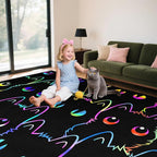 Black Cat Rug Large Kids Cat Carpet for Girls Room Decor, Funny Cats Rugs Room Decor Playroom Cute Cats Themed Kids Area Rug Washable Non Slip Childrens Bedroom Mat 4.5x6 Feet