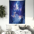 Ambesonne Space Tapestry Twin Size, Magic Sky View with Star and Clouds Celestial Colorful World Cosmic Expanse Theme, Wall Hanging Bedspread Bed Cover Wall Decor, 68" X 88", White and Blue