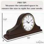 Mantel Clock Battery Operated - Wooden Mantle Clock - 15x7.5 - Silent, Made of Real Wood & Easy to Read - for Living Room Decor Above Fireplace Mantel, Office, Shelf, Table & Home Décor Gift