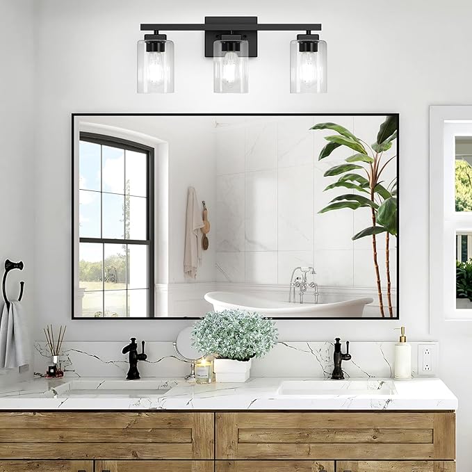 BesLowe 3-Light 19" Bathroom Light Fixture, Modern Black Vanity Light, Bathroom Lighting Fixtures Over Mirror, Matte Black Wall Sconce Lamp, Wall Lights for Living Room Bedroom Hallway