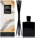 Urban Naturals Mahogany Coconut Reed Diffuser Oil Set – Mahogany, Coconut, Sandalwood, Vanilla & Oakmoss – 5 Ounce Sleek Black Rectangular Refillable Glass Bottle – Made in The USA