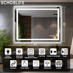 44"x36" LED Light Mirror for Bathroom (Front and Backlit), Anti-Fog Bathroom Vanity Mirror, Stepless Dimmable Lighted Mirror, Tempered Glass, Memory (Horizontal/Vertical)