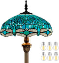 WERFACTORY Tiffany Floor Lamp Dragonfly Green Stained Glass Standing Reading Light 16X16X64 Inches Antique Pole Corner Lamp Decor Bedroom Living Room Home Office S622 Series
