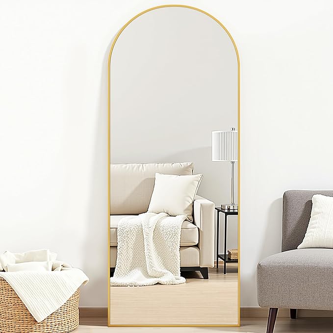 Suidia Arched Full Length Mirror, 59"x19" Floor Mirror Freestanding, Floor Standing Full Body Mirror with Stand for Bedroom, Hanging Leaning Mounted for Living Room Cloakroom, Gold