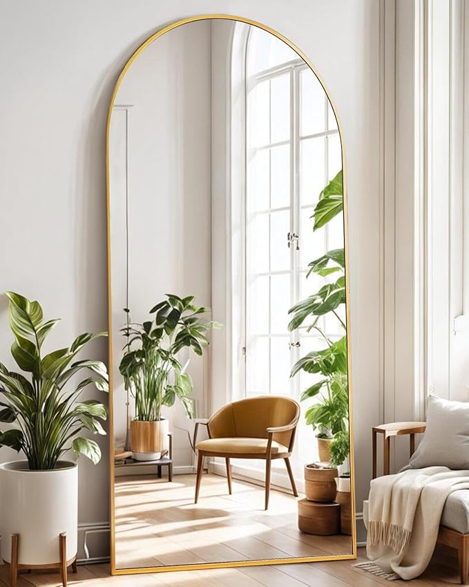 Arched Full Length Mirror, Floor Mirror with Stand, 71"x26" Large Wall Mirror Full Length, Body Floor Mirror, Wall Mounted for Bedroom, Gold