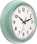 Bernhard Products Retro Wall Clock 9.5 Inch Green Kitchen 50's Vintage Design Round Silent Non Ticking Battery Operated Quality Quartz Clock (Seafoam Green)