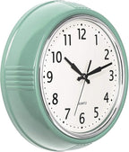 Bernhard Products Retro Wall Clock 9.5 Inch Green Kitchen 50's Vintage Design Round Silent Non Ticking Battery Operated Quality Quartz Clock (Seafoam Green)