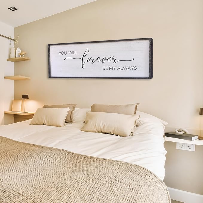 Surfapans You Will Forever Be My Always Sign Wall Decor 40”X15” Bedroom Above Bed Farmhouse Large Master Room Soild Wooden Framed Home Rustic Guest Room Minimalist Over Bed Hanging Art Wall (Black)
