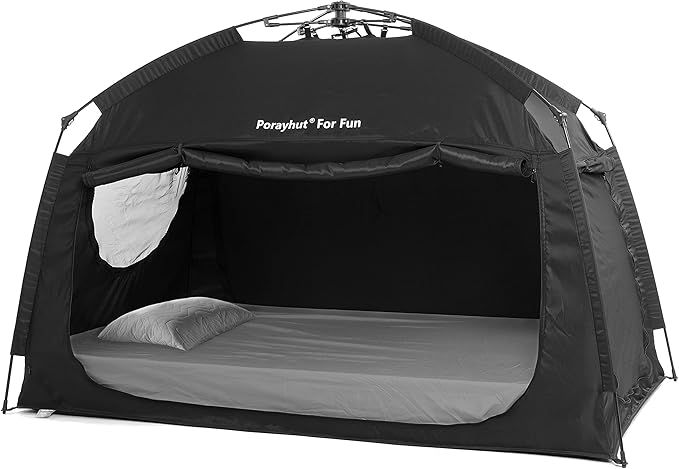 Indoor Instant Privacy Bed Tent for Sleeping,Quick Set-up Bed Canopies,Portable Bed Drapes with Large Space and 3 Doors (Black, Full)
