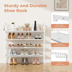 4 Tier Shoe Rack for Closet Shoe Organizer with 5 Hooks, Long Shoe Shelf Storage for Shoe and Boot Stackable Free Standing Shoe Rack for Entryway, Garage, Small Spaces, Dorm, White