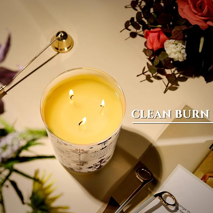HomeLights Scented Candles | Large Jar 34 Oz Natural Soy Candle | 130 hrs Long-Lasting with 3 Wicks | Bohemian Natural for Home Decor | Gifts for Mom & Women, Lavender Vanilla