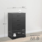 Prepac Rustic Ridge Farmhouse Dresser, Black Dresser for Bedroom, Chest of Drawers with 5 Drawers 18.5" D x 27.5" W x 43.5" H, BBDR-1605-1
