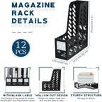Glenmal 12 Pack Magazine Organizers Binder Organizer for Desk Plastic Vertical File Holder Magazine Racks Desk Accessories for Office, Home, or School (Black)