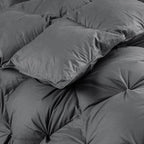 Luxurious Goose Down Feather Fiber Comforter Oversize California King Size Duvet Insert, Pinch Pleat Ruffled Twisted Flower, 108 x 98 inches, 100% Egyptian Cotton Cover, 80 oz. Fill Weight, Gray