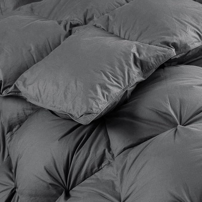 Luxurious Goose Down Feather Fiber Comforter Palatial King Size Duvet Insert, Pinch Pleat Ruffled Twisted Flower, 120 x 98 inches, 100% Egyptian Cotton Cover, 85 oz. Fill Weight, Gray