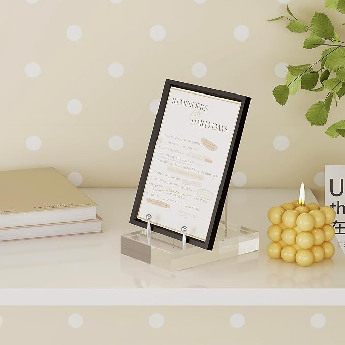SVENJBB Acrylic Easel Display Stand with Adjustable Silver-Toned Pegs for Art, Photos, and Plates, Modern Clear Acrylic Stand for Cookbook, Invitations, Cards, 2Pack
