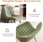 YOUNUOKE Mid-Century Modern Dining Chairs Set of 2, Green PU Leather Upholstered Kitchen Chairs with Green Metal Legs, Armless Accent Chair for Dining Room, Guest Reception Room