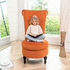 Royal High-Back Velvet Accent Chair for Vanity with Storage and Luxurious Upholstery, Retro Design and Versatile Usage for Livingroom, Bedroom, Lounge and Office, Red Orange