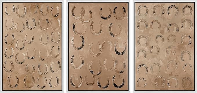 MUDECOR Framed Wall Art Print Set Western Decor Horseshoes Pattern Rustic Neutral Illustrations Modern Art Boho Decorative Colorful Chic for Living Room, Bedroom, Office - 16"x24"x3 WHITE