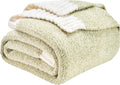 CozeCube Super Soft Fullfy Microfiber Reversible Knitted Blankets, Warm Cozy Fuzzy Plush Throw, Sage Green and White Melange Throw Blanket for Couch Bed Sofa, 50" x 60"