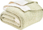 CozeCube Super Soft Fullfy Microfiber Reversible Knitted Blankets, Warm Cozy Fuzzy Plush Throw, Sage Green and White Melange Throw Blanket for Couch Bed Sofa, 50" x 60"
