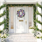 24 Inch Spring Summer Wreaths for Front Door, Spring Summer Door Wreaths, Artifical Floral Flowers Wreath with Purple Hydrangea,Pink Rose,Blue Tulip,Large Wreaths for Spring Summer Outdoor Home Decor