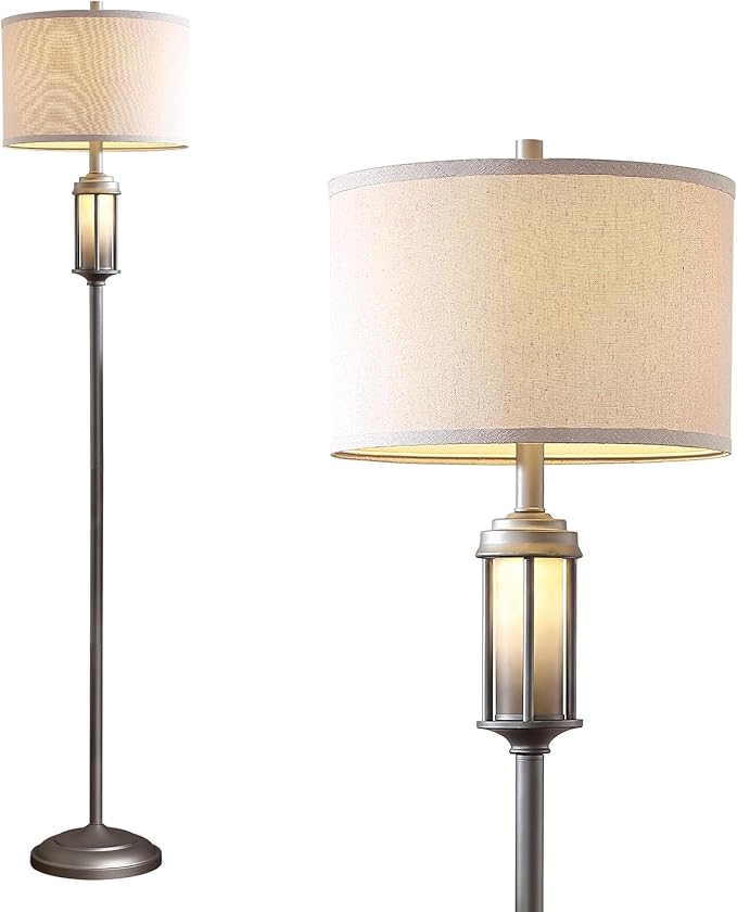 65'' Industrial Floor Lamp for Living Room Bedroom with 2 Light Sources, Modern Metal Tall Standing Lamp with Nightlight, Rustic Floor Light for Home Office Corner, Bulbs Included