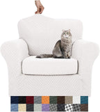 YEMYHOM Latest Checkered 2 Pieces Chair Covers for Living Room High Stretch Thickened Chair Slipcovers with Arms Anti Slip Elastic Armchair Sofa Couch Slipcover Protector (White), 31"-46"(1 Cushion)