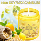 Lemon Eucalyptus Scented Candle, Natural Soy Wax Jar Candle for Home Scented, 100-Hour Burn Time Gifts for Women Men, 7 oz (2 Pack)