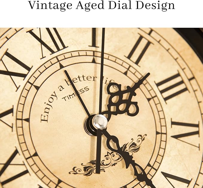 Vintage Analog Alarm Clock, 4.3" Silent Non-Ticking Quartz Desk Clock with Roman Numerals, Battery Operated Table Clock for Bedroom, Living Room, Office, or Gift (White)