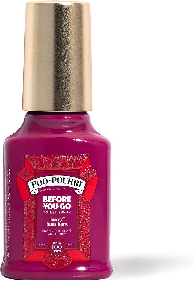 Poo-Pourri Berry Bum Bum Before-You-Go Toilet Spray To Trap Odors and Leave Bathrooms Smelling Great, with a Blend of Cranberry, Clove and Honey Essential Oils for a Holiday Scent Poo Spray, 2 oz