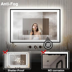 44x30 Bathroom Light up Mirror, Black Double Bright Lights, Anti-Fog Vanity Mirror with Lights, Stepless Dimmable Illuminated Mirror, Touch Control, Waterproof (Horizontal/Vertical)