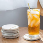 Cork & Mill Marble Coasters Set of 6 - Luxury Aesthetic Modern Decor for Coffee Table- White Marble with Gold Brass Inlay - Real Natural Semi Absorbent Stone Coasters