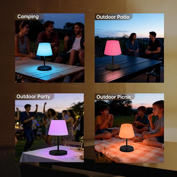 Waterproof Rechargeable Table Lamp - Portable Cordless Desk Lamp with 8 RGB Colors,4000mAh Outdoor Stepless Dimmable LED Night Light for Bedroom, Living Room,Camping Restaurant,Office (Black)