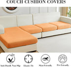 Sofa Covers Couch Covers for Sofa Pet Friendly Couch Cushion Covers Universal Sofa Covers Washable Stretch Slipcovers for Sectional Sofa (Texture Orange, 3 Seats + Chaise Cover)