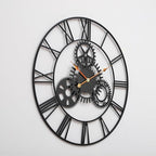 Steampunk Wall Clock 24 Inch, Industrial Metal Gears with Roman Numerals, Retro Distressed Finish Mechanical Art for Bar, Living Room, Cafe Decor