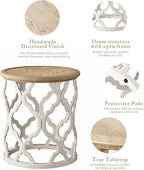 karlott Farmhouse End Table, 18.5'' French Country Round Side Table, Distressed Tray Top Side Table with Curved Motif Frame Base for Boho, End Tables Living Room, Bedroom, Small Space, Easy Assembly