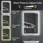24 x 32” LED Mirror for Bathroom with Lights Anti-Fogging Dimmable 3 Colors LED Bathroom Mirror with Lights Memory Function Smart Mirror Touch Sensor Square Wall Mounted