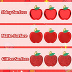 JULMELON 24Pcs Back to School Ornaments, A-pples Tree Decorations Red Shiny Matte Glitter Apples Hanging Ornaments with Rope for First Day of School Party Birthday Classroom Supply Decorations