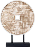 Unique Round Coin Sculpture Decorative Objects for Shelf Home Decor Accents, Modern Abstract Tabletop Decor Items for Living Room Fireplace Mantel, Above Cabinet (Vintage White)