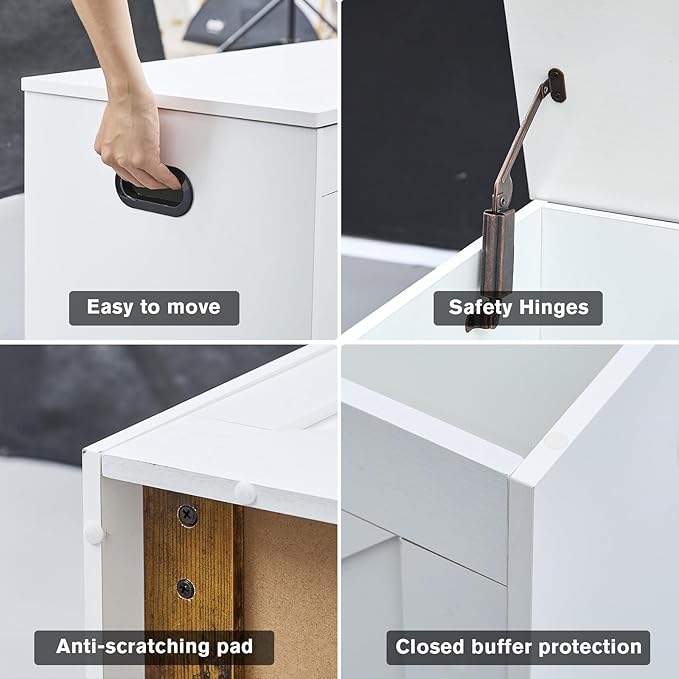 Storage Chest Extra Large,Storage Trunk with 2 Safety Hinges,Wooden Storage Bench,Shoe Bench,47.2x15.7x19.1 Inch,Easy Assembly,Storage Bench for Bedroom,Living Room,entryway (White, 47.2x15.7x19)