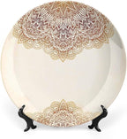 XISUNYA 6 Inch Decorative Plate, Victorian Round Porcelain, Artistic Oriental Vintage Henna Style Mandala Print Ceramic Wall Hanging for Home & Office Wall Hanging Decor, Beige
