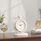 White Vintage Table Clock with Bird, European Retro Style Mantel Clocks, Desk and Shelf Decor Clock, for Living Room, Farmhouse, Bedside, Bedroom, Gift (7.9" H x 6.3" W)
