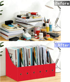 Limitliho Magazine File Folder Holder for Desk, Book Bins for Classroom Library,Office,Home, 10.6" H x 10.2" L x 3.5" W in Cardboard Paper Organizer(Red, 6 Pack)