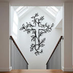 Hotuijxca Cross Metal Wall Art, Tree of Life Crosses Metal Wall Decor, Christianity Wall Art for Living Room, Bedroom(Black,31" x 25" / 80 x 64 cm)