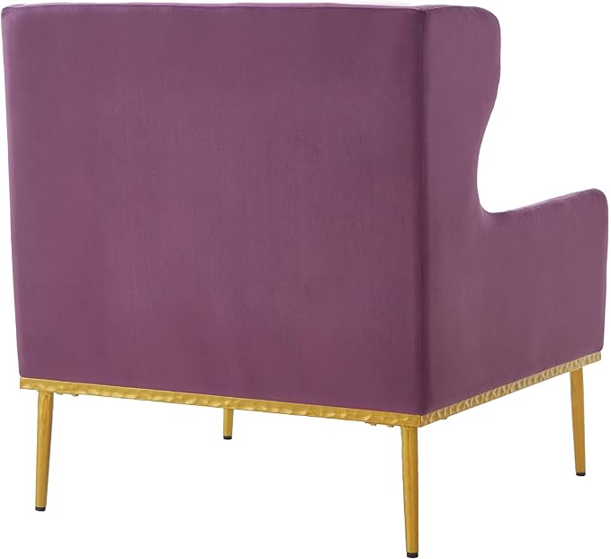 Merax Luxury Velvet Accent Chair, Modern Mid-Century Armchair for Living Room, Bedroom Reading Corner, Comfortable Tufted Single Seater Sofa Chair with Iron Legs (Purple)