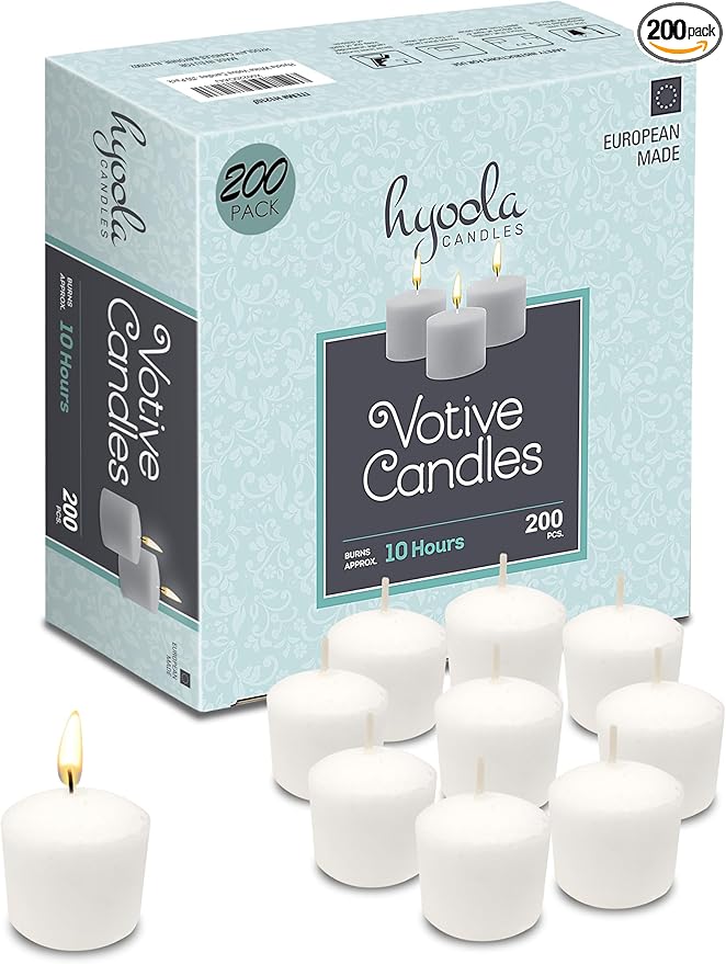 Hyoola Votive Candles - 10 Hour Burn Time - Unscented Candles Votives Bulk - Pack of 200 White Candles - European Made
