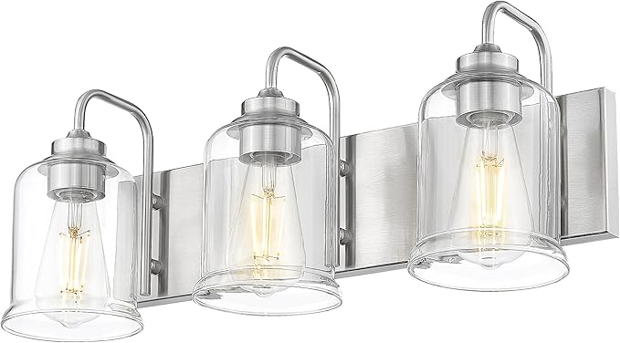 zeyu 20.5 Inch Modern Bathroom Vanity Lamp, 3-Light Wall Mirror Light for Bathroom, Brushed Nickel Finish with Clear Glass Shade, ZSL72B-3W BN